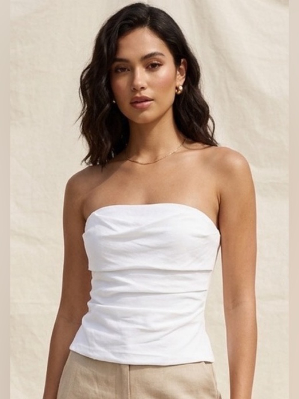 ZARA Strapless White Ruched Bustier Top